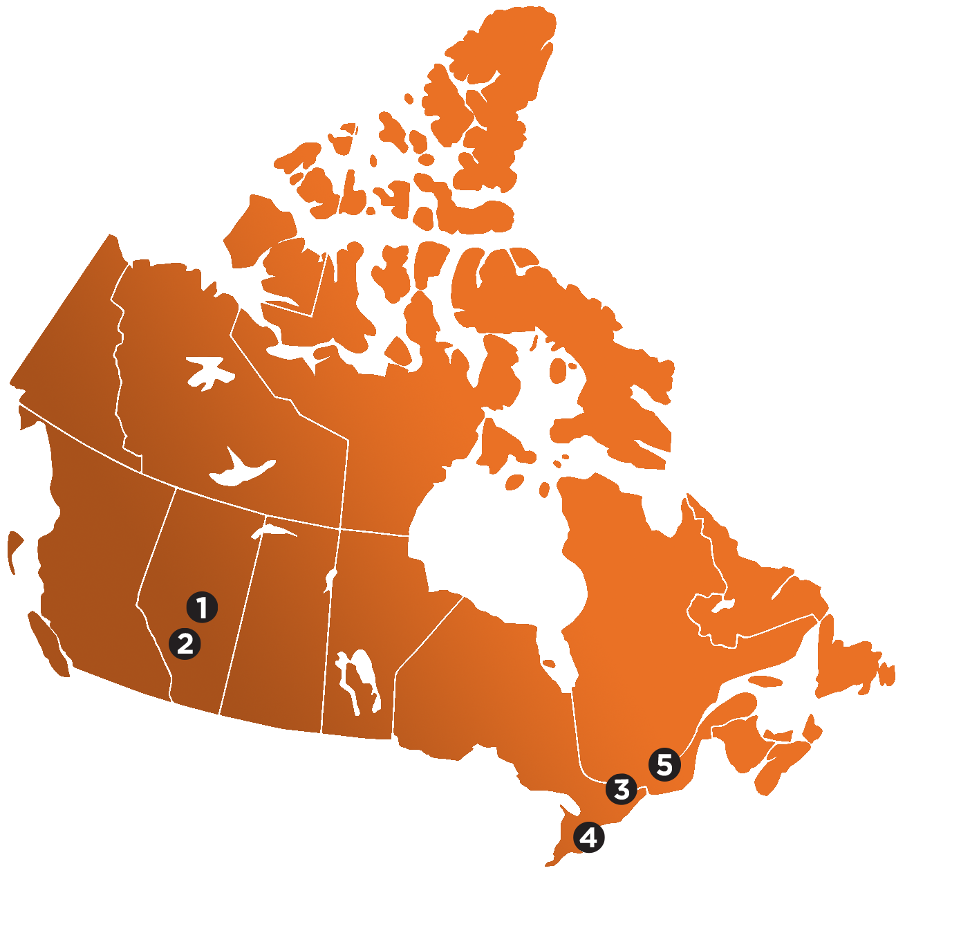 Map of Canada featuring labs in Edmonton, Calgary, Ottawa, Toronto, and Montreal.

