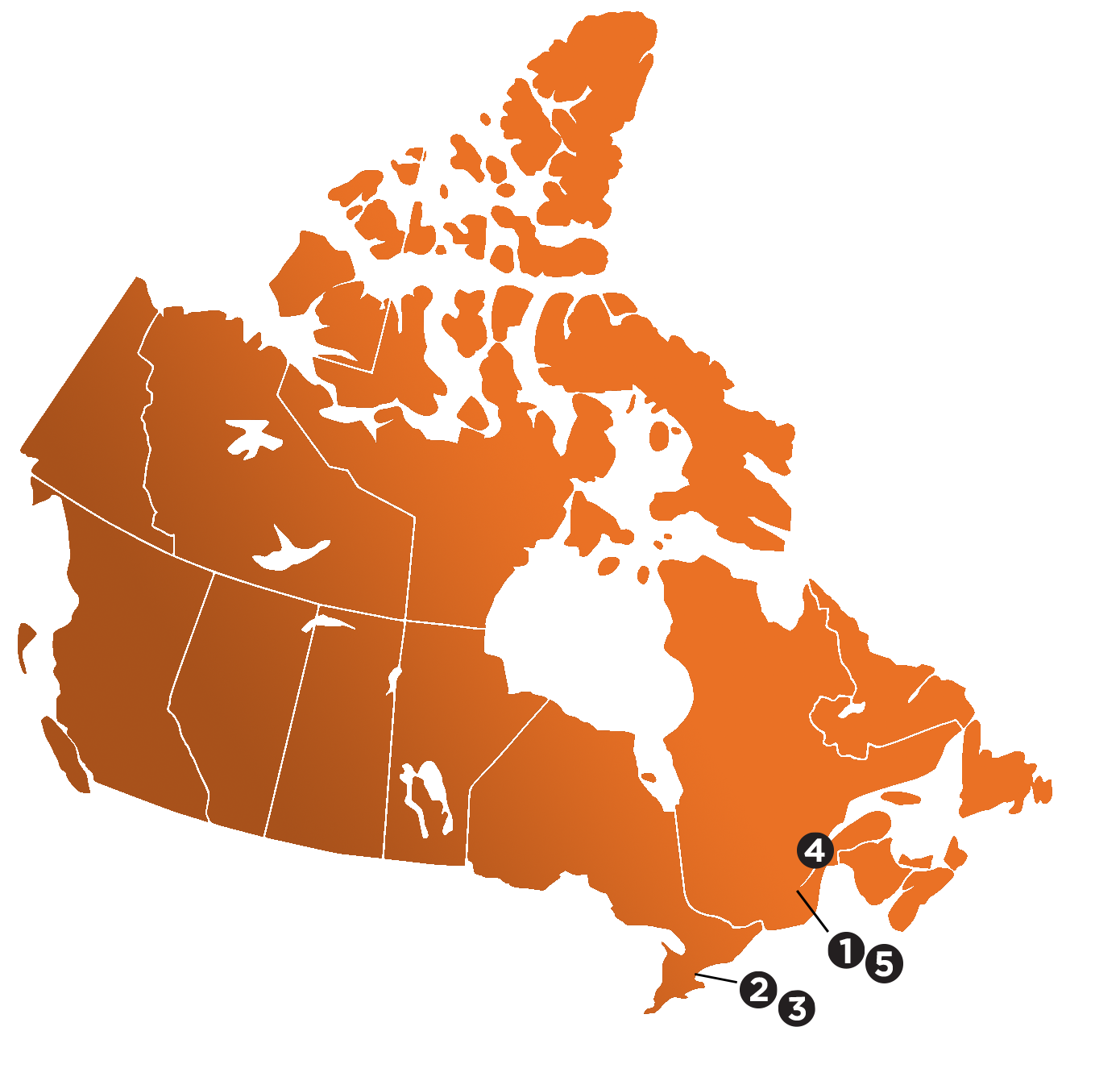 Map of Canada featuring labs in Montreal, Toronto, and Quebec City. 