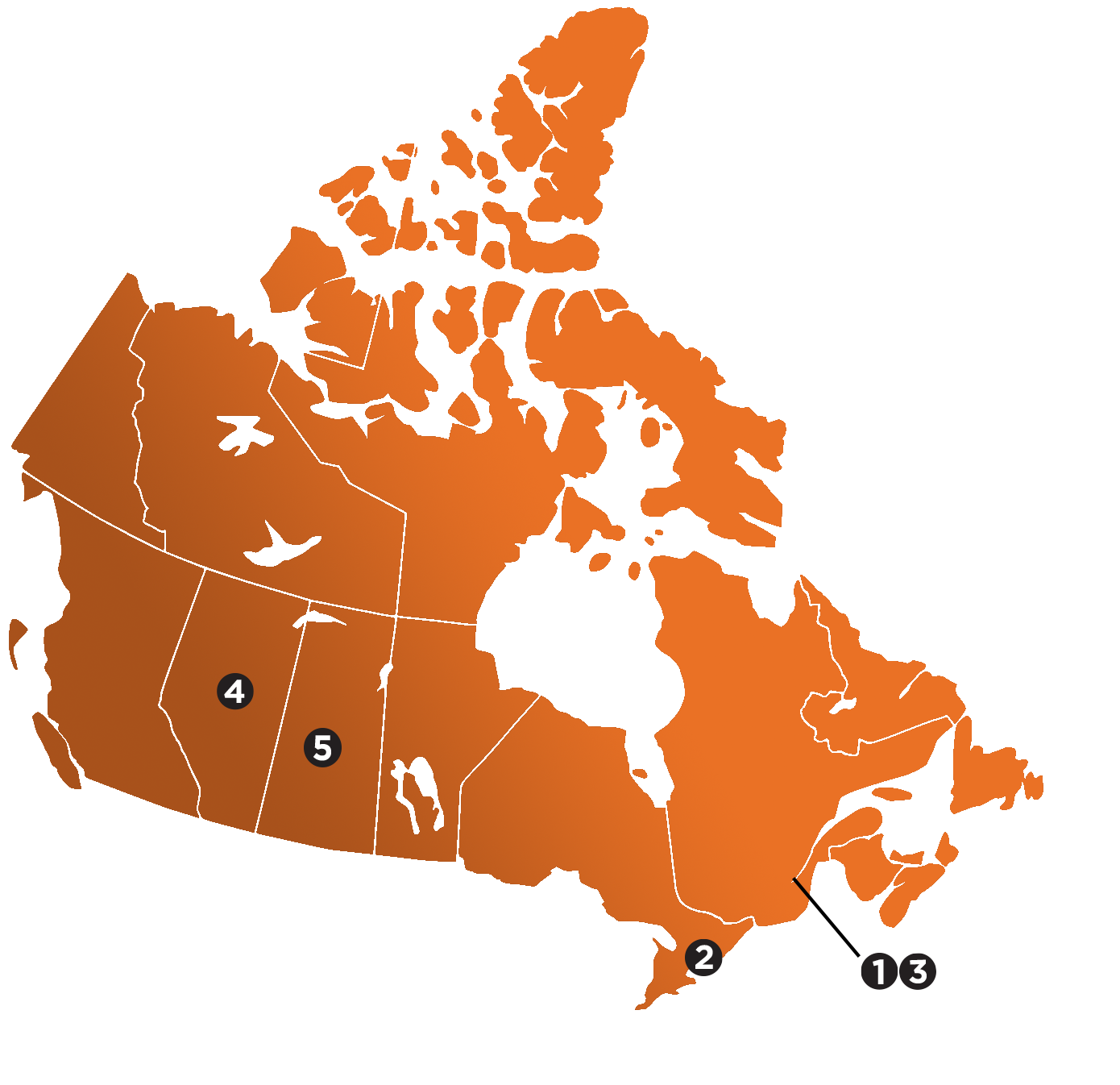 Map of Canada featuring labs in Montreal, Toronto, Edmonton, and Saskatoon.
