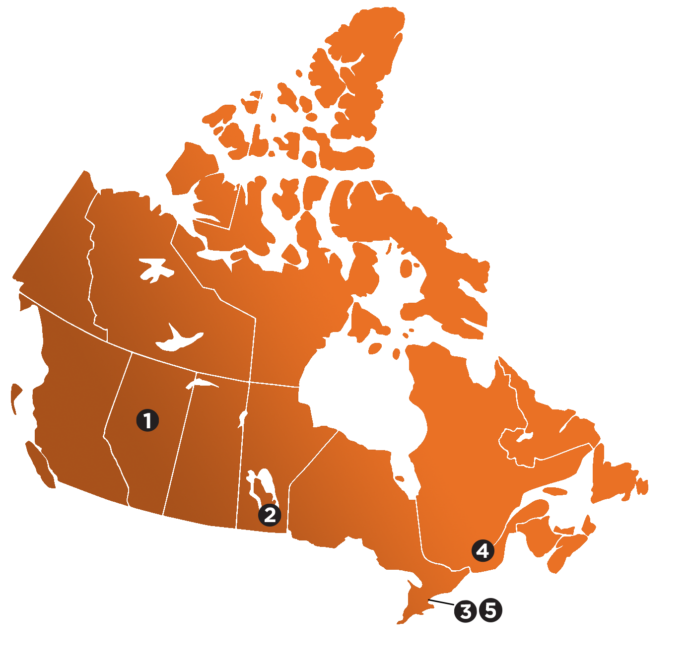 Map of Canada featuring labs in Edmonton, Winnipeg, Toronto, and Montreal.