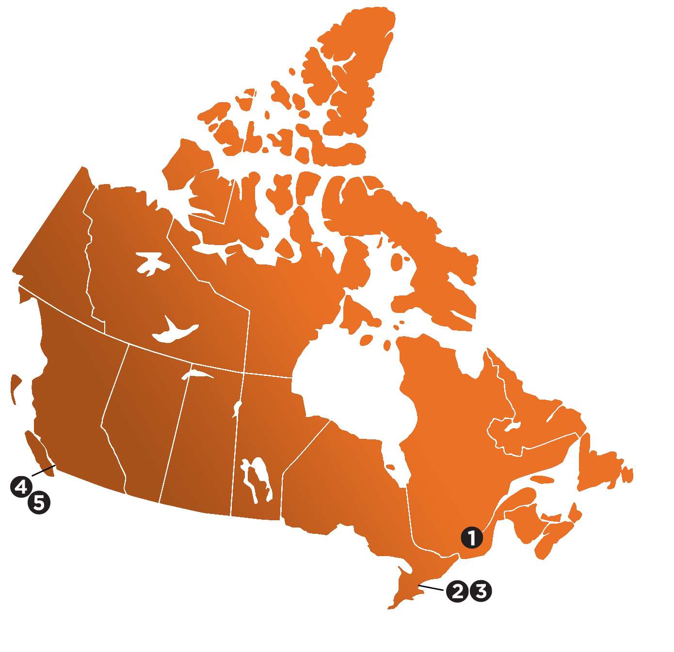 Map of Canada featuring labs in Montreal, Toronto and Vancouver.  
